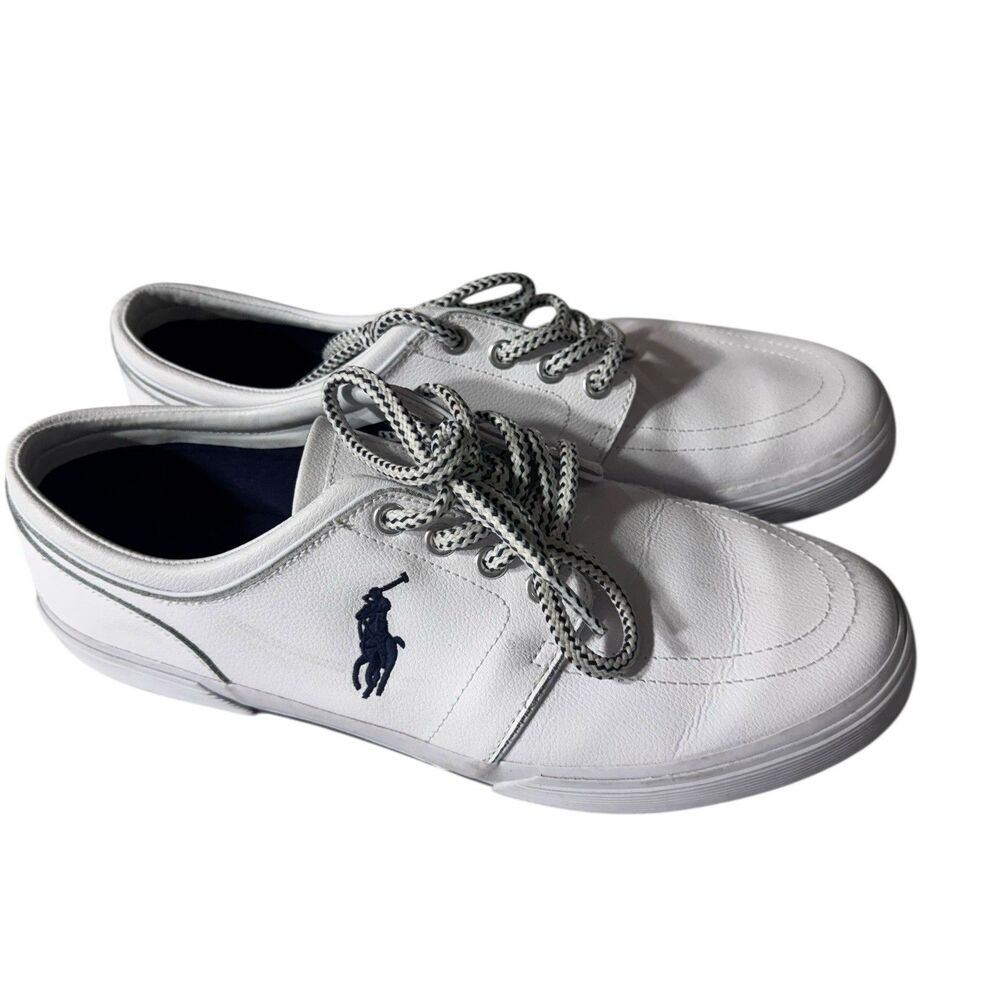 Polo Ralph Lauren Faxon Sport White Leather Low Top Shoes Mens Sz 10D